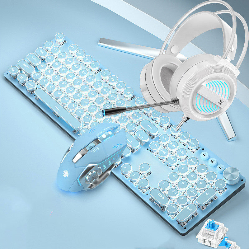 Mechanical Keyboard Wired Mouse Set Usb Interface Rechargeable Blue Retro Punk Version